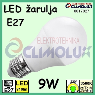 LED žarulja E27  9W , 3500K, A65 Vk